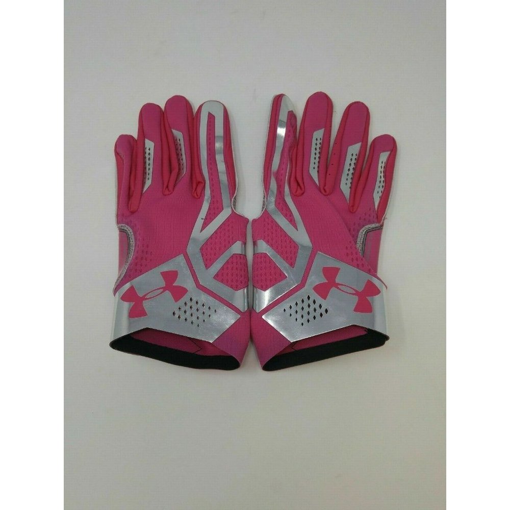 New Under Armour Men's Pink/Silver WR Football Gloves - Size 2XLarge